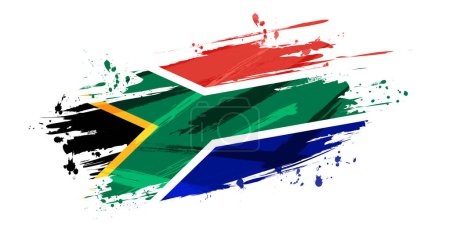 Bandera de Sudáfrica con estilo de pintura de pincel y efecto de medio tono. Fondo de Bandera de Sudáfrica con Concepto Grunge