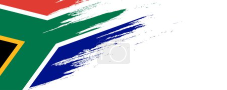 Bandera de Sudáfrica con estilo de pintura de pincel aislado sobre fondo blanco