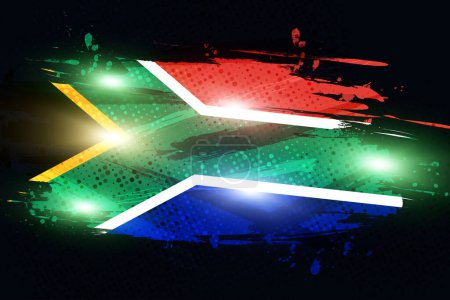 Téléchargez les illustrations : Drapeau de l'Afrique du Sud avec style de peinture de brosse, demi-teinte et effet de lumière incandescent. Afrique du Sud Fond du drapeau avec Grunge Concept - en licence libre de droit