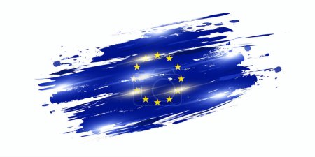 Illustration for European Union Flag in Brush Paint Style with Halftone and Glowing Light Effects. Flag of Europe with Grunge Concept - Royalty Free Image