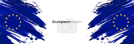 Illustration for European Union Flag in Brush Paint Style with Halftone Effect. Flag of Europe with Grunge Concept - Royalty Free Image