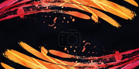 Texture de brosse dégradée orange isolée sur fond noir avec effet demi-teinte. Fond de sport avec style Grunge