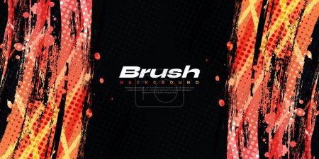 Orange Gradient Brush Texture Isolated on Black Background with Halftone Effect. Sport Background with Grunge Style