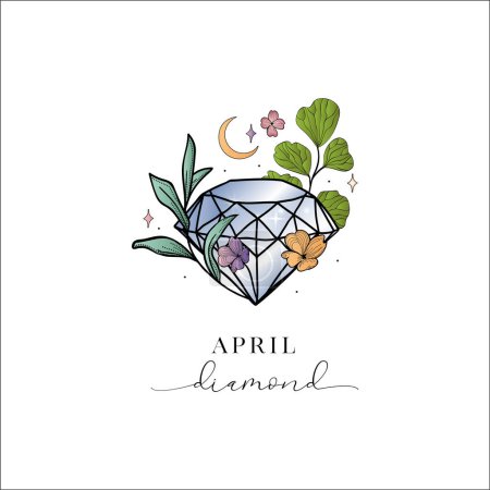 Illustration for The birthstones precious and semiprecious gems, jewels and minerals clipart illustrations. Gems include diamond, amethyst, ruby, emerald and aquamarine. Faceted shapes include heart, circle, oval - Royalty Free Image
