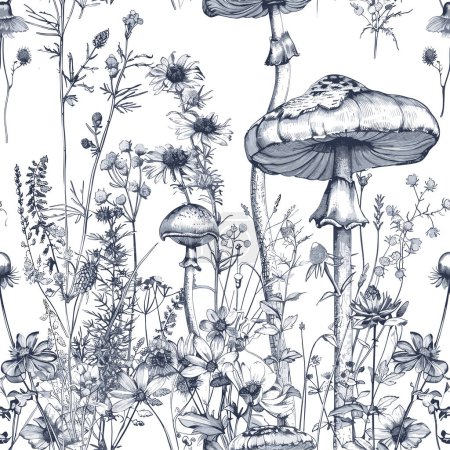 Illustration for Featuring delicate florals, wildflowers, and romantic motifs, this seamless pattern is crafted to perfection. - Royalty Free Image