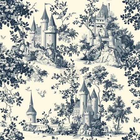 Featuring delicate florals, wildflowers, castles, buildings and romantic motifs, this seamless pattern is crafted to perfection.