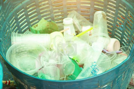 Photo for Old plastic bottles and containers set for recycling,Rubbish, rubbish, garbage, plastic waste, plastic waste pollutio - Royalty Free Image