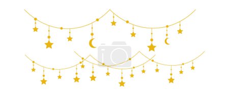 Foto de Hanging Stars. Decorative moon and star elements for new year, christmas or birthday party. Vector illustration - Imagen libre de derechos