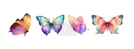 Foto de Colorful butterflies watercolor isolated on white background. Pink, green, brown, yellow butterfly. Spring animal vector illustration. - Imagen libre de derechos