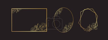 Illustration for Luxury floral geometric frames, golden botanical border design, elegant line art design of flowers and leaves frames for invitation. Vector illustration. - Royalty Free Image