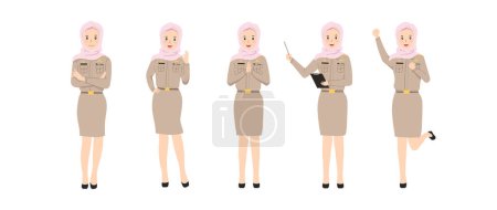Woman Thai government officer, teacher, civil servant uniform, government job character, education worker character vector illustration.