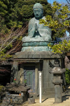 Photo for Tokyo, Japan - March 3, 2023: Bronze Buddha statue constructed in 1690 by Ota Kyuemon known as "Tennoji Daibutsu" at Tennoji Temple in Yanaka, Tokyo, Japan. - Royalty Free Image