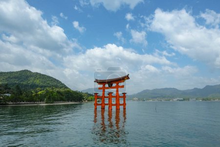 Photo for Hatsukaichi, Japan - April 17, 2023: Floating Torii at Itsukushima Shrine on Itsukushima Island, Hiroshima Prefecture, Japan. - Royalty Free Image