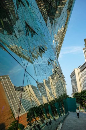 Seoul, South Korea - June 28, 2023: Detail of the futuristic glass wave of Seoul City Hall, South Korea