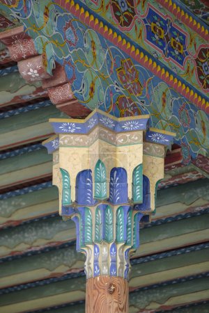 Photo for Kokand, Uzbekistan - October 24, 2023: Detail of the columns of the Khudayar Khan Palace in Kokand in the Fergana Valley, Uzbekistan. - Royalty Free Image
