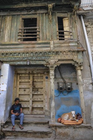 Photo for Ahmedabad, India - January 10, 2024: Traditional houses in the old town of Ahmedabad, India. - Royalty Free Image