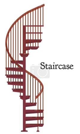 Illustration for Vector illustration of wooden stair case on white background. Interior wooden stairs with handrails and steps for interiors and architecture. - Royalty Free Image