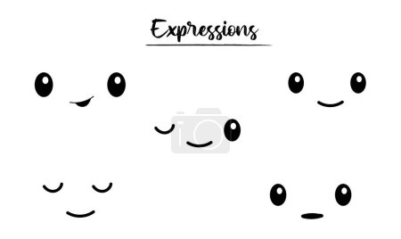 Illustration for Expressive eyes and mouth, smiling, winking, sleeping character face expressions for caricature comic emotions. Emojis faces and expressions. Vector  illustration icons set. - Royalty Free Image