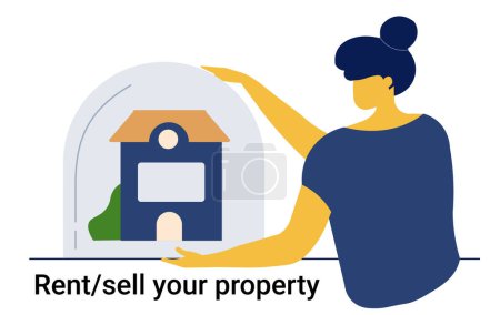 Illustration for Buy, Rent or Sell your property online. Post your property. List your home. Insurance policy service vector illustration. - Royalty Free Image