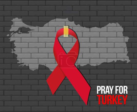 Illustration for Turkey earthquake ribbon design. Pray for Turkey. Major earthquakes, floods, storms and disasters. - Royalty Free Image