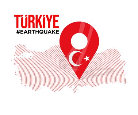 Illustration for Turkey east earthquake. Turkish flag on Location. Big earthquake on the map. Ready template design. - Royalty Free Image
