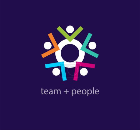 Ilustración de Continuous teamwork and people raising hands, unity idea logo. Unique color transitions. people logo template. vector. - Imagen libre de derechos
