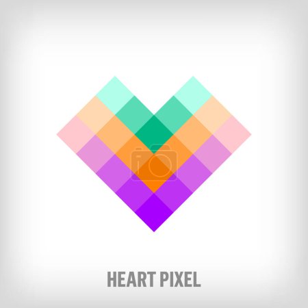 Logo coeur pixellisé créatif. Des transitions de couleurs conçues de manière unique. Modèle d'amour numérique et de logo romantique se déplaçant vers le haut. vecteur.