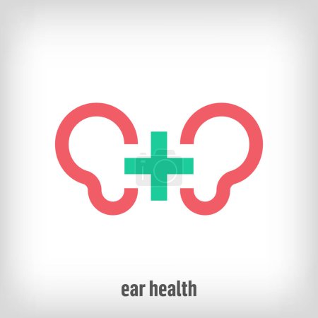 Creative plus sign design in the middle of ears. Uniquely designed color transitions. Health and medical together logo template. vector.