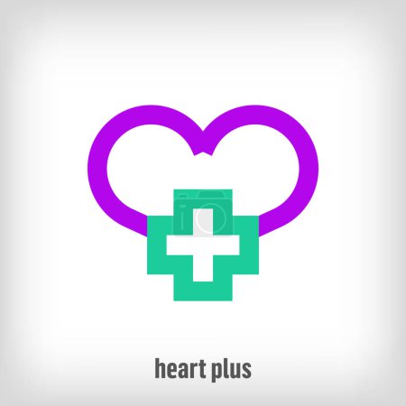 Kreatives Herz mit Pluszeichen-Design. Einzigartig gestaltete Farbübergänge. Gesundheit und Medizin zusammen Logo-Vorlage. Vektor.