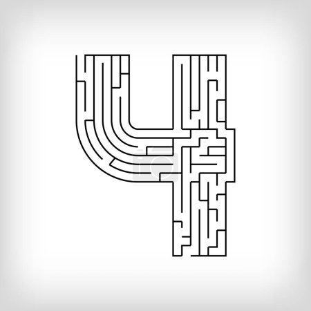 Illustration for Unique linear number 4 maze puzzle. The most confusing gaming activity. - Royalty Free Image