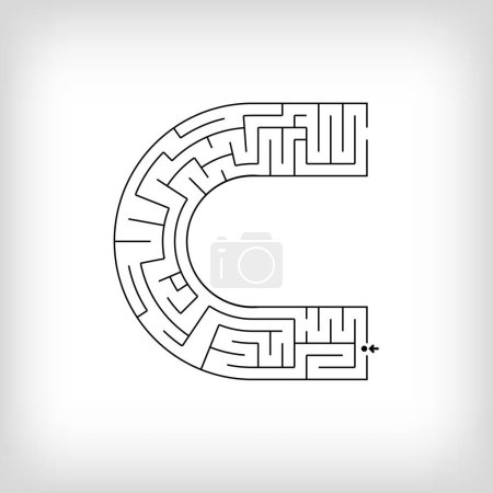 Illustration for Unique linear letter C maze puzzle. Confusing game and educational activity set. - Royalty Free Image