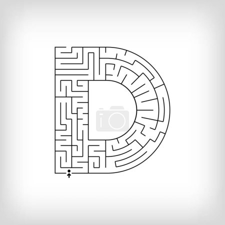 Illustration for Unique linear letter D maze puzzle. Confusing game and educational activity set. - Royalty Free Image