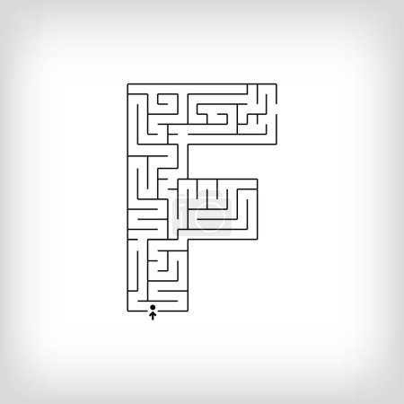 Unique linear letter F maze puzzle. Confusing game and educational activity set.
