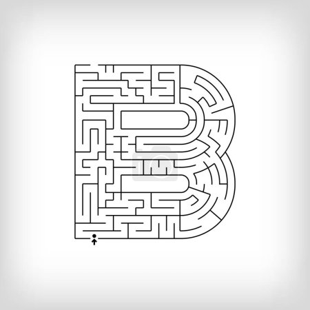 Illustration for Unique linear letter B maze puzzle. Confusing game and educational activity set. - Royalty Free Image