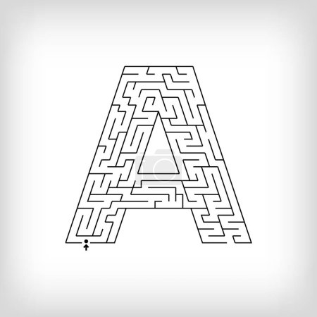 Illustration for Unique linear letter A maze puzzle. Confusing game and educational activity set. - Royalty Free Image
