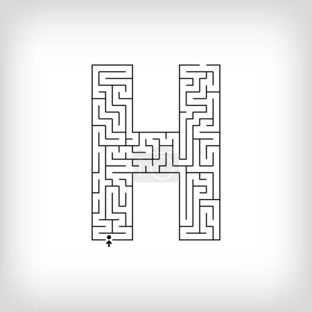 Illustration for Unique linear letter H maze puzzle. Confusing game and educational activity set. - Royalty Free Image
