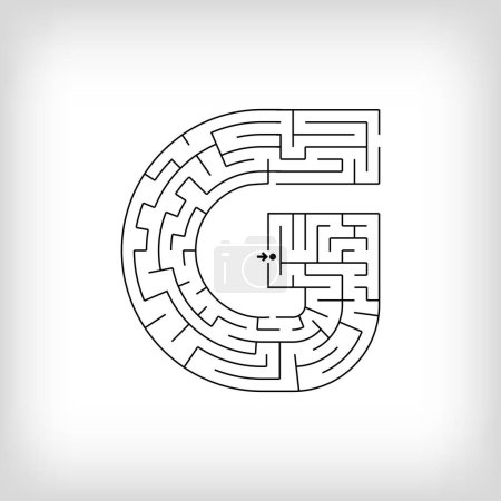 Illustration for Unique linear letter G maze puzzle. Confusing game and educational activity set. - Royalty Free Image