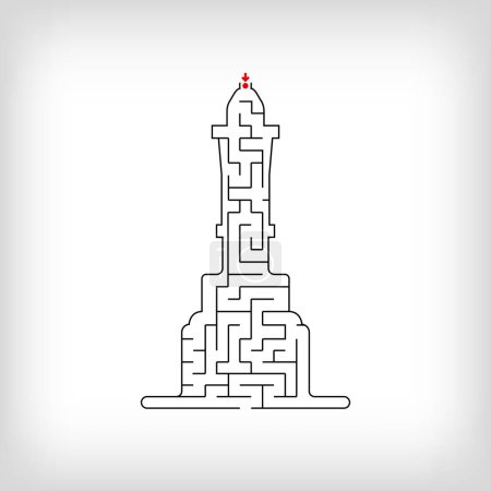 Illustration for Unique Trkiye, izmir clock tower line maze puzzle. Confusing city recognition and educational activity set. - Royalty Free Image