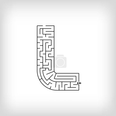 Unique linear letter L maze puzzle. Confusing game and educational activity set.