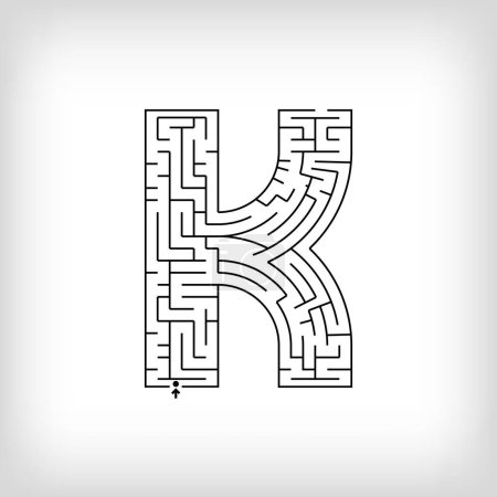 Illustration for Unique linear letter K maze puzzle. Confusing game and educational activity set. - Royalty Free Image