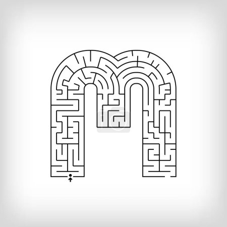 Illustration for Unique linear letter M maze puzzle. Confusing game and educational activity set. - Royalty Free Image