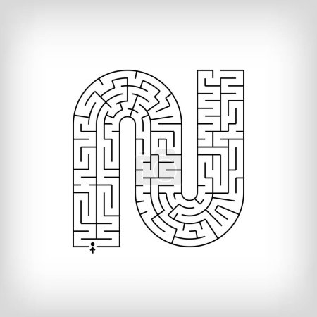 Unique linear letter N maze puzzle. Confusing game and educational activity set.