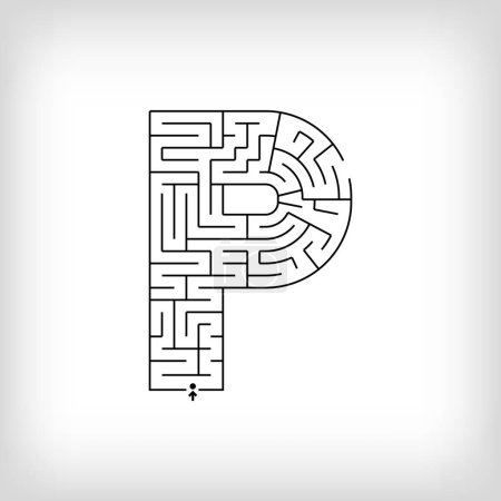  Unique linear letter P maze puzzle. Confusing game and educational activity set.