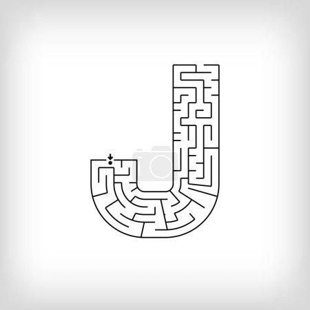 Unique linear letter J maze puzzle. Confusing game and educational activity set.