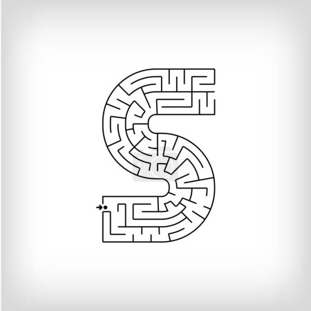 Unique linear letter S maze puzzle. Confusing game and educational activity set.