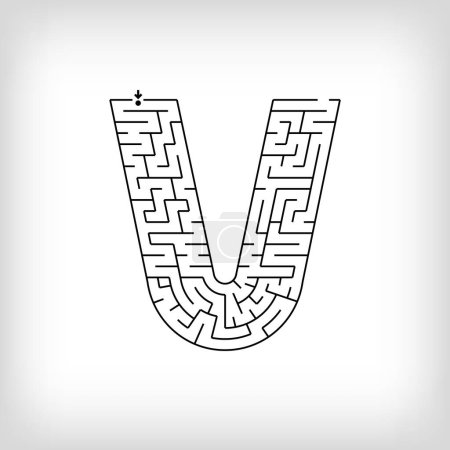 Illustration for Unique linear letter V maze puzzle. Confusing game and educational activity set. - Royalty Free Image