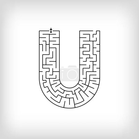 Illustration for Unique linear letter U maze puzzle. Confusing game and educational activity set. - Royalty Free Image
