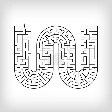 Unique linear letter W maze puzzle. Confusing game and educational activity set.