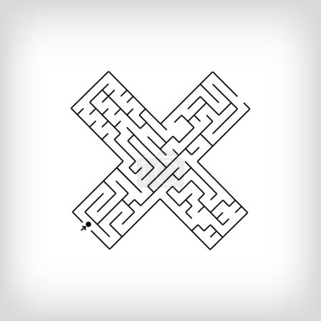 Illustration for Unique linear letter multiplication sign maze puzzle. Confusing game and educational activity set. - Royalty Free Image