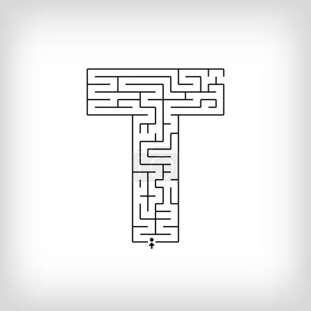 Illustration for Unique linear letter T maze puzzle. Confusing game and educational activity set. - Royalty Free Image